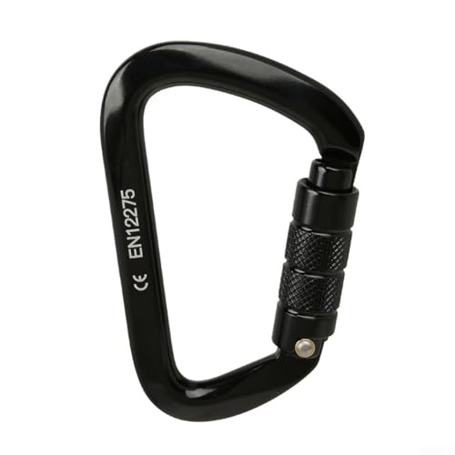 Diseño compacto, gancho de mosquetón de escalada resistente de 25 KN, bloqueo de tornillo, anillo en D de aluminio (negro)