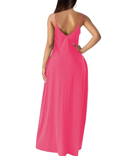 Image of Wolddress Womens Maxi Dress with Pockets 2026 Casual Strap Plus Size Loose Plain Long Office Summer Beach Travel Dresses S-5X