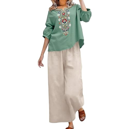 Conjunto de lino para mujer ligero y transpirable con pantalón ancho fluido