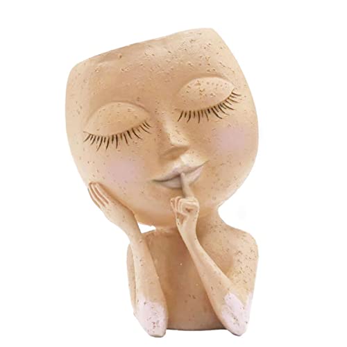 YUANstore Maceta de flores con cabeza de cara para niñas, maceta de resina, florero de modelado artístico, escultura macetero carnoso en maceta de mesa Ornamen Cover