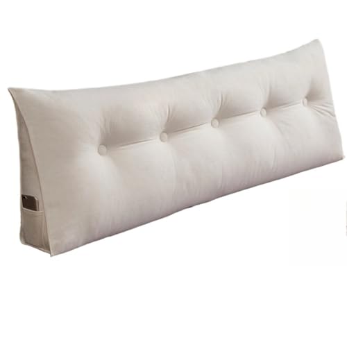 Hrzisda くさび形の紐付き枕飾りが付いたコットンとリネンの混紡ヘッドボード、標準サイズのヘッドボード サポート、電動ポジショニング、寮やリビングルーム用の多目的クッション、取り外して洗えるカバーが付いたデイベッド。 (長さ60cm×厚さ20cm×高さ