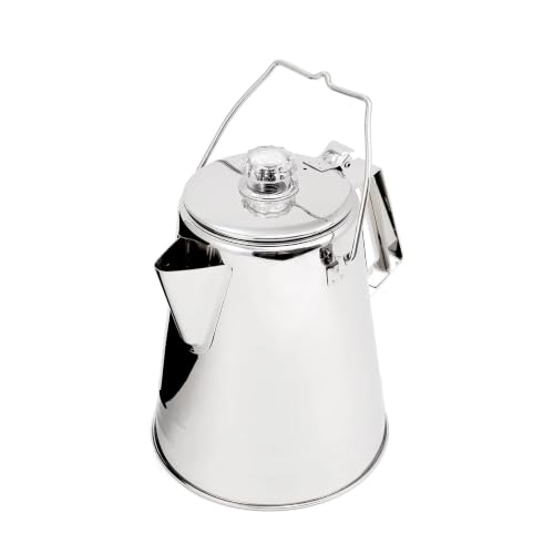 GSI Outdoors Percolator Coffee Pot I Glacier Stainless Steel Ultra-Rugged for Brewing Coffee Over Stove and Fire | Ideal for Group Camping, 28 Cup