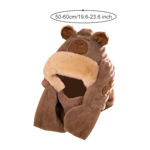 Women Hooded Scarf Cute Capybara Shape - 3 in 1 Windproof Hat Glove Scarf Set - Durable & Warm3