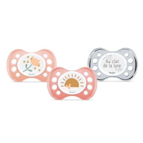 DODIE Lot de 3 Sucettes Anatomiques ESSENTIEL JOUR/NUIT 0-6 mois ROSE