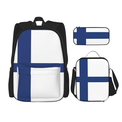YHBLYKXP Finnish flag Backpack 3-Piece Casual Backpack Set (Backpack + Waist Bag + Small Pouch), Unisex Daypack