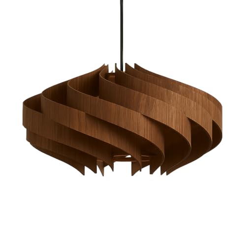 Modern Spiral Wooden Pendant Light, Contemporary Hanging Lamp, Brown Wood