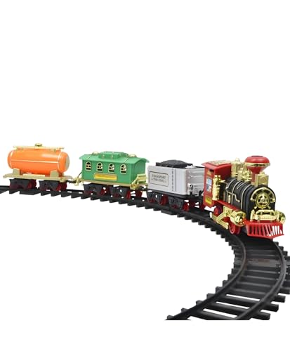 Image of Choo Choo Toy Train Set with Long Track, Realistic Smoke & Sound Effects, Battery Operated, Built-in Flashlight, Circular Track System, Immersive Play for Kids- Pack of 1- Color May Vary