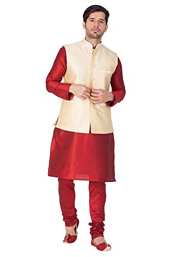 Kurta de mezcla de seda cómodo para evitar calor con elegante chaqueta Nehru