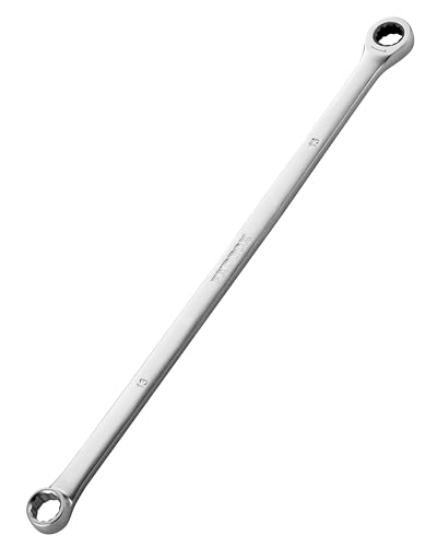 Image of toolant 13mm Extra Long Ratcheting Wrench, Offset Head Double Box-End Ratcheting Wrench, Metric, 90-Tooth and 4 Swing, with Storage Tray