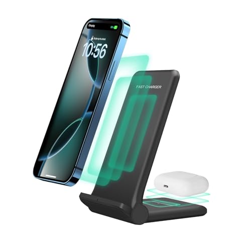 2 in 1 Wireless Charger,Foldable 20W Fast Wireless Charging Stand Compatible with iPhone 16/16 Pro/15/14/13/12/X/AirPods,Dual Phone Induction Charge Station for Samsung,Pixel,Xperia,LG(No Plug)