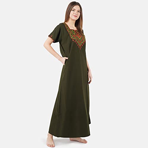 Image of Premium Women Embroidery Night Gown Lizzybizzy Cotton Nighty Maxi