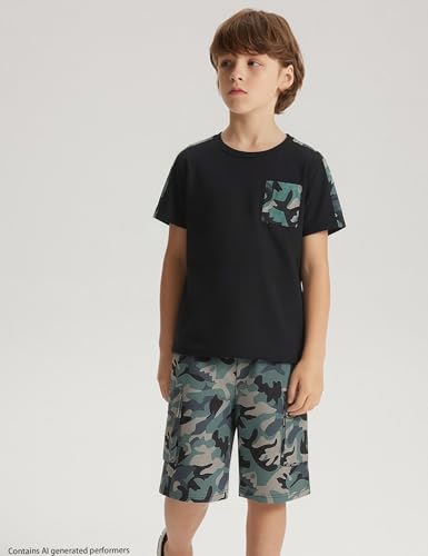 Image of mksodopy Boys Summer Outfit Set 2 Piece T Shirt and Camo Shorts Casual Clothes for Little Big Boys 5-16