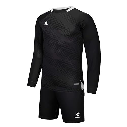 KELME Soccer Goalkeeper Jersey Uniform Kit - Mens Padded Football Goalie Shirt, Shorts and Socks - Kids and Adult Sizes (Black (No Socks), Large)