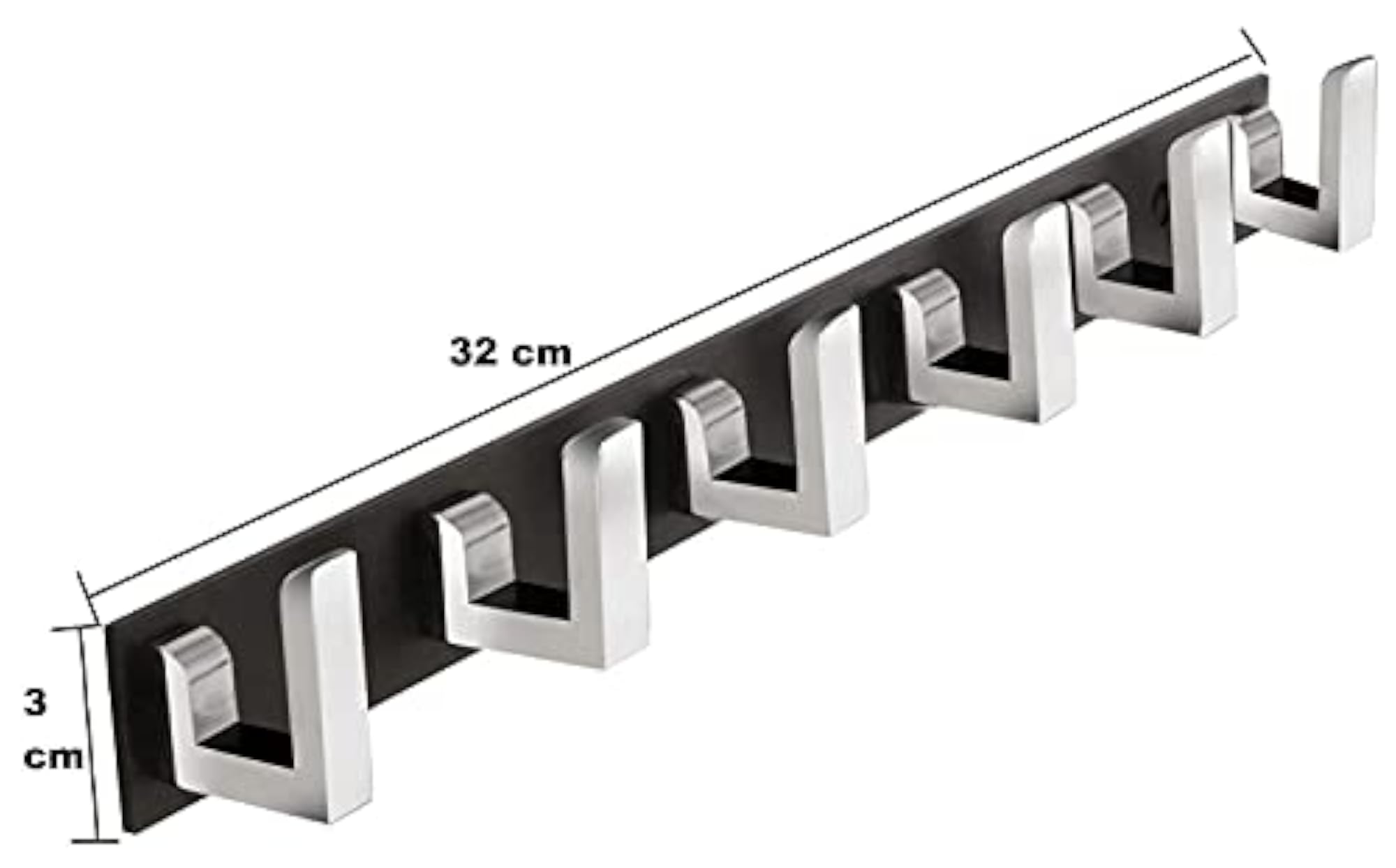 Classic Premium 6 Pin Metal Bathroom Cloth Hooks, Black & White