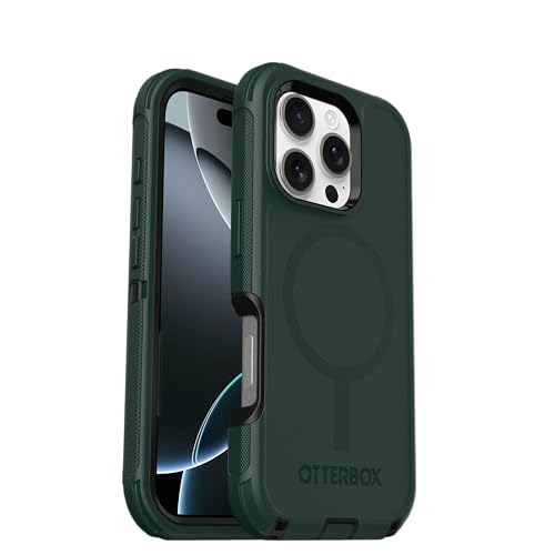 Image of OtterBox iPhone 16 Pro (Only) Defender Series MagSafe Case - Cinder Cashew (Green & Black) - Built-in Magnets - Screenless - Rugged & Durable - with Port Protection