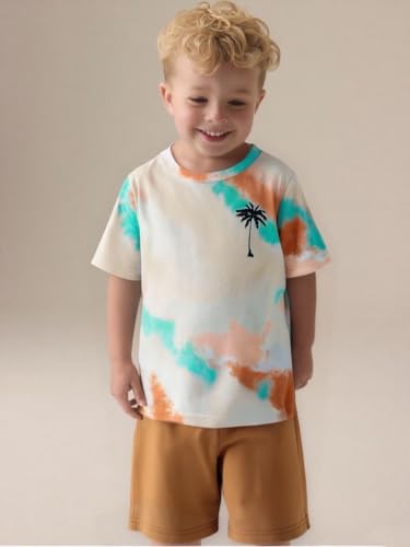 Image of Kid Toddler Baby Boys Clothes Tie-dye Palm Leaf Top 2Pcs Summer Shorts Set