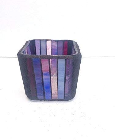 Purple mosaic candle holder, striped cube votive, Violet Nights