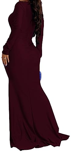 Image of Women's Elegant Formal Mermaid Maxi Dress Off Shoulder Long Sleeve Wedding Split Evening Gown Prom Cocktail Party Dresses