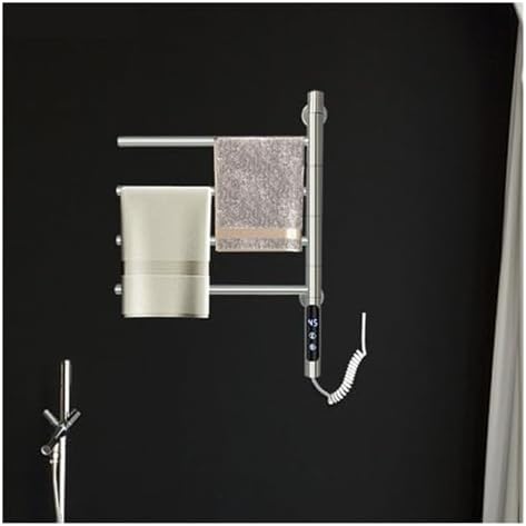 WiFi Electric Towel Rack 180° Rotating Towel Warmers Punch-Free Stainless Steel Heating Dryer Rack Bathroom Accessories (Black Standard 4rods)