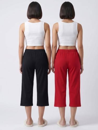 Image of Fflirtygo Women's Cotton Plain Calf Length Capri | Nightwear Short Pyjama | 3 /4th Solid Pyjama Pant | Regular Fit Casual & Lounge Wear Capri Combo (Pack of 2)