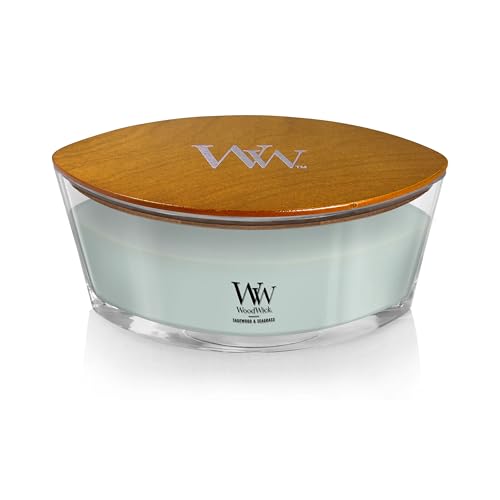 WoodWick Sagewood & Seagrass Scented Ellipse Candle, Crackles as it burns, Perfect for gifting, Up to 50 hrs burn time, 16oz