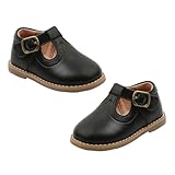 Healvian Britische Prewalker Schuhe Mädchen Frühling Herbst Weiche Pu Leder Sohle Warme Lauflernschuhe für Kleinkinder Schwarz Innenlänge