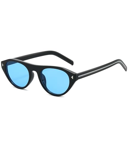 Image of EYLRIM Retro Oval Cat Eye Sunglasses for Women Men Trendy Flat Top Narrow Cateye Shades UV400 Protection