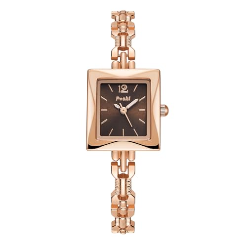 Montre bracelet femme dorée à boîtier carré avec verre minéral résistant