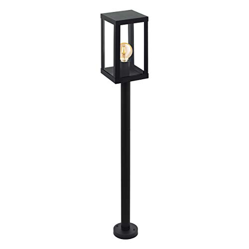 EGLO Lampadaire extérieur Alamonte 1, luminaire sur pied style industriel, lanterne, lampe de jardin et de terrasse en acier galvanisé noir et verre, douille E27, IP44#