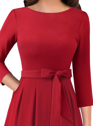 Image of VFSHOW Womens Work Business Casual Church Pockets Belted A-Line Midi Dress