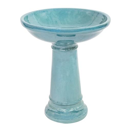 Sunnydaze Calais Ceramic Bird Bath for Outside - 25' H - UV-/Frost-Resistant Tall Bird Bath - Jade Green Glaze Finish