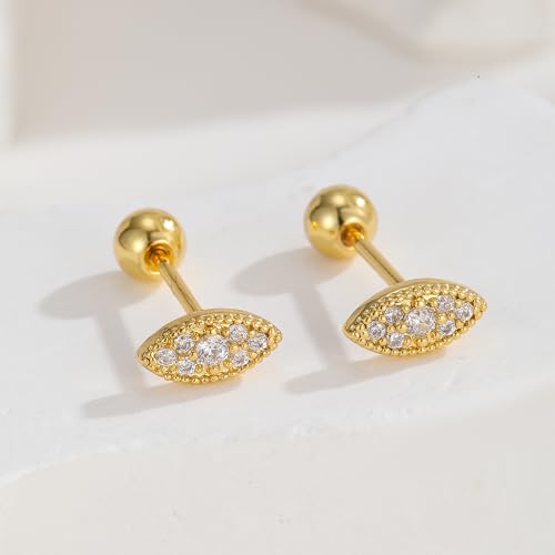 14K Gold Plated Stud Earrings for Women Trendy Hypoallergenic Cartilage Earring Helix Piercing Jewelry Flower Earrings for Multiple Piercing (Gold- Evil Eye stud earrings) by Zyzchwl - Used condition - Image 5