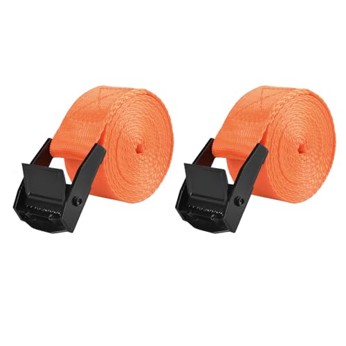 Image of TRIWONDER Cinch Tie Down Straps Cam Buckle Lashing Strap Nylon Small Ratchet Heavy Duty Belts for Packing Cargo Battery Bike Car Roof Rack Kayak Truck (01# Orange - 2 Packs, 6.6 FT)
