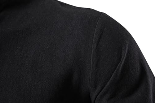PADOLA Camisa Medieval de Lino para Hombre Camisa Retro con Cordón Henley Camisas Estilo Hippie Traje de Pirata(XXL,Negro)
