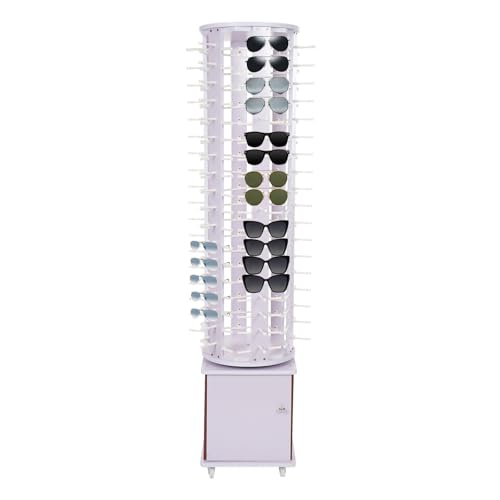 360° Rotating Glasses Display Stand, 108 Pairs Rotating Sunglasses Holder Glasses Display Stand Sided Eyeglass Rack Organizer Case Freestanding with Wheels for Glasses, Jewelry (Light Purple)