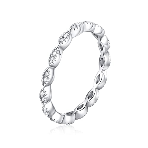 SMILEST Moissanite Rings for Women, Milgrain Marquise Eternity Ring D Color VVS1 Clarity Moissanite Rings 925 Sterling Silver Art Deco Ring Stackable Rings Promise Rings for Women Engagement Rings