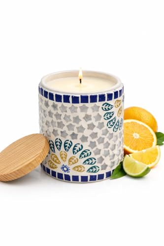 Image of Citrus Scented Candle | Glass Jar | Flame of Morning | 100% Soy Wax | No Paraffin | Eco Wick | 200g | 36Hr Burn | Fresh Sacred Home Fragrance| Spa, Meditation and Gift for All Occasion