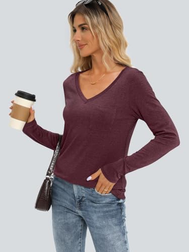 Image of AUTOMET Womens Long Sleeve Shirts V Neck Casual Tops with Pockets Loose Dressy Basic Fall Outfits Clothes Winter Trendy 2025