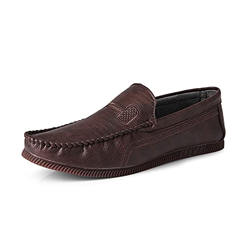 Mens Loafers for Men PU Round Toe Stitching Details Flexible Anti-Slip Flat Heel Lightweight Comfortable Party Slip-ons