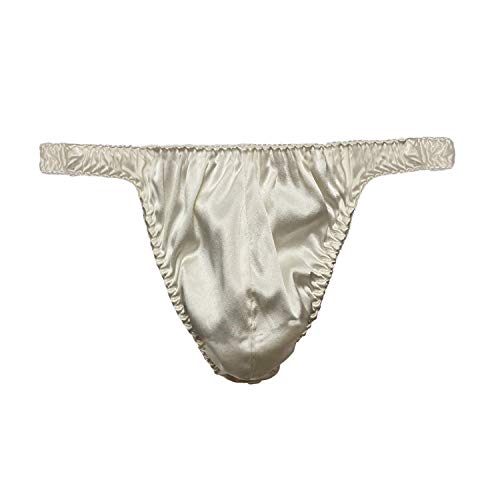 Lingdooo Men's 3Pairs Pure Silk Briefs String Panties Soft Pouch Smooth Healthy Basic Bikini Breathable Underwear (Us-L, E) #TOP3