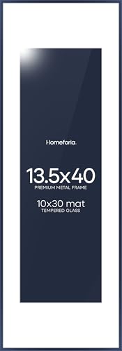 Image of Homeforia 13.5x40 Picture Frame Navy Blue, High End Metal 13.5x40 Panoramic Poster Frames with Mat 10x30 Photo, 13.5 x 40 Frame Matted to 10 x 30 Art, 40x13.5 Frame, Tempered Glass, Wall Kit, Set of 1