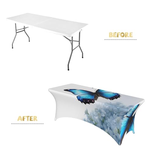 Nappe papillon bleu rectangulaire 1,8m housse élasthanne extensible - 5