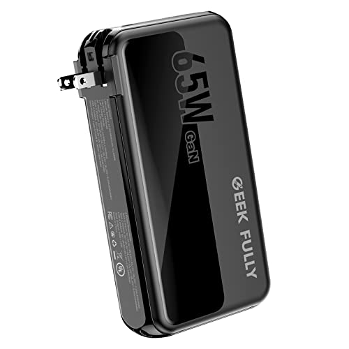 GEEK FULLY 2 in-1 Portable Charger Power Bank 14400mAh Battery Pack USB-C Portable Charger with GaN 65W Wall Charger Fast Charging Adapt with Phone, MacBook Pro/Air, Dell XPS, Pixel 7
