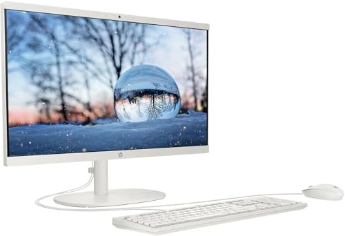 Image of HP 21.5 inch FHD All-in-One Desktop Computer, 8GB RAM 128GB UFS, Quad-Core Intel N100, Windows 11, Keyboard & Mouse, PLUSERA 8-in-1 Hub Included, Cashmere White