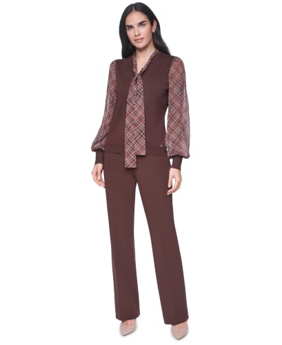Image of Tommy Hilfiger Women's Long Sleeve Twofer Sweater with Woven Sleeves