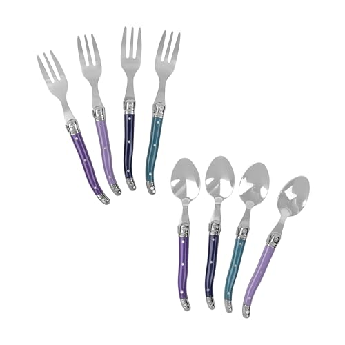 French Home 8-Piece Laguiole Dessert/Cocktail Spoon and Fork Set - Plum Rose (LG290 + LG291)