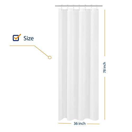 Image of N&Y HOME Small Fabric Shower Curtain Liner for Long Stall Size 36 x 78 inches,Hotel Quality, Washable, White Narrow Bathroom Curtains with Grommets, 36x78