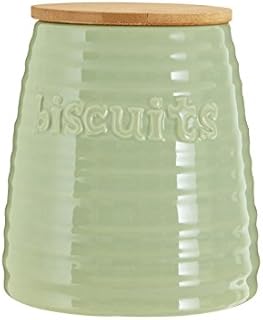 Premier Housewares Biscuit Ceramic Kitchen Storage Jars green Cookie Jars for Biscuits Canisters for The Kitchen Tea Coffee Sugar Tea Coffee and Sugar Canisters
