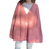 [Formemory] スクールカーディガン 無地 Vネック カーディガン レディース 学生 制服 女子 羽織 トップス アウターゆったり 可愛い 暖かい 春秋冬に適用 通勤 通学 デート プレゼント フリーサイズ (ピンク)