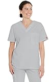 Dickies Men's EDS Signature Unisex V-Neck Scrub Top, Grey, Large